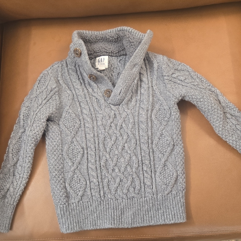GAP Kids Cowl Neck Cable Knit Sweater - Gray